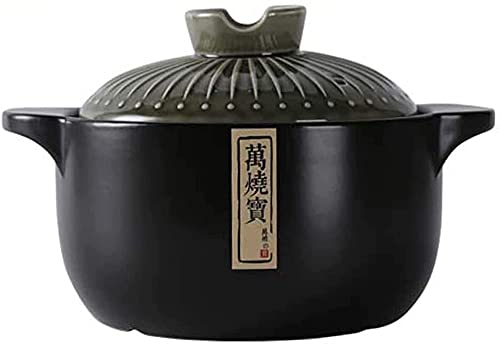 Olla de cerámica japonesa, cacerola de cerámica hecha a mano con tapa, estufa de arroz, para guisos, sopa de mariscos, olla de stock, -6 L