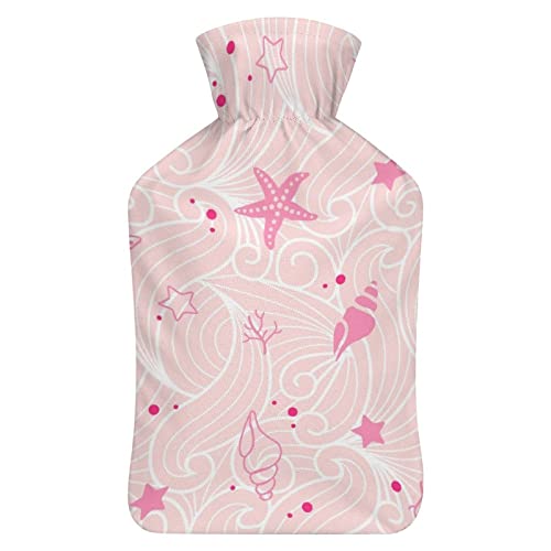 Botella de agua caliente con cubierta, mariscos y estrellas de mar, bolsa de agua caliente de goma rosa para aliviar el dolor, calambres, calentador de pies, terapia de calor y frío