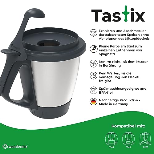 Wundermix - Cuchara de degustación Tastix para Thermomix TM6, TM5 y TM31 • Probar sin quitar la tapa de la olla de mezcla • Sirve también como cuchara de cocina • Fabricado en Alemania