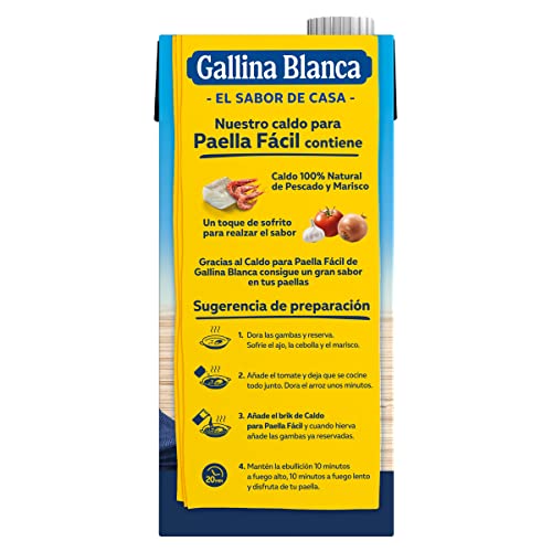 GALLINA BLANCA Caldo para Paella Fácil de Marisco 100% Natural | Listo para Añadir al Arroz. Sin Gluten, Sin Conservantes - 1L