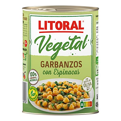 LITORAL Vegetal Garbanzos con Espinacas - Plato Preparado Sin Gluten - 425g
